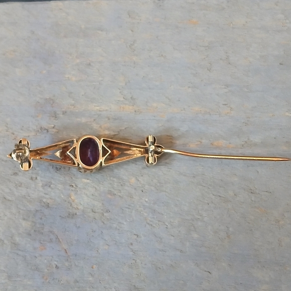 Antique Victorian 14K Yellow Gold Amethyst Bar Brooch Pin 5.7 Grams 1.8" - Picture 9 of 16